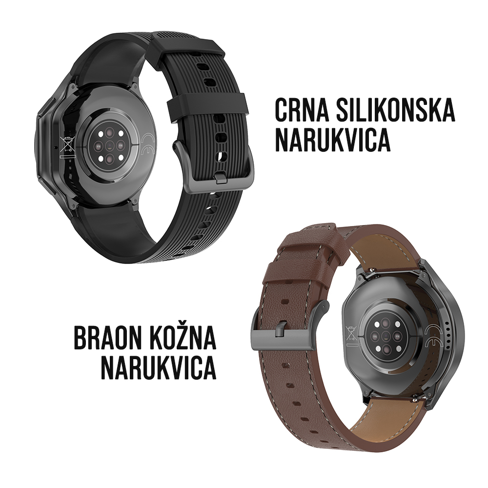 Pametni Sat Smart watch DT Watch X crni (crna silikonska i braon kozna narukvica) cena 15000 din slika
