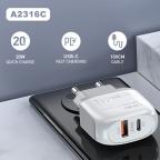 Kucni punjac LDNIO A2316C QC3.0 18W, PD 20W Type-C na Type-C beli slika 4