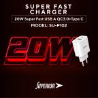 Kuciste punjaca Superior SU-P102 20W Super Fast USB A QC3.0+Type C belo (CERT) slika 5