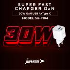 Kuciste punjaca Superior SU-P104 30W GaN Super Fast USB A QC3.0+Type C belo slika 5