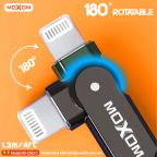 USB data kabal Moxom MX-CB210 180 Rotation 3A lightning 1.2m crni slika 2