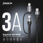USB data kabal Superior SU-K106 2in1 Type-C na Type-C/Lightning 1m crni slika 3