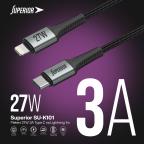 USB data kabal Superior SU-K101 pleteni 27W 3A Type C na Lightning 1m crni slika 5