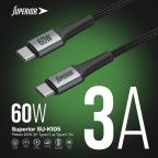 USB data kabal Superior SU-K102 pleteni Fast 60W 3A Type C na Type C 1m crni slika 5