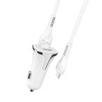 Auto punjac HOCO Z31 QC3.0 2xUSB sa micro USB kablom beli slika 2