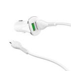 Auto punjac HOCO Z31 QC3.0 2xUSB sa micro USB kablom beli slika 3
