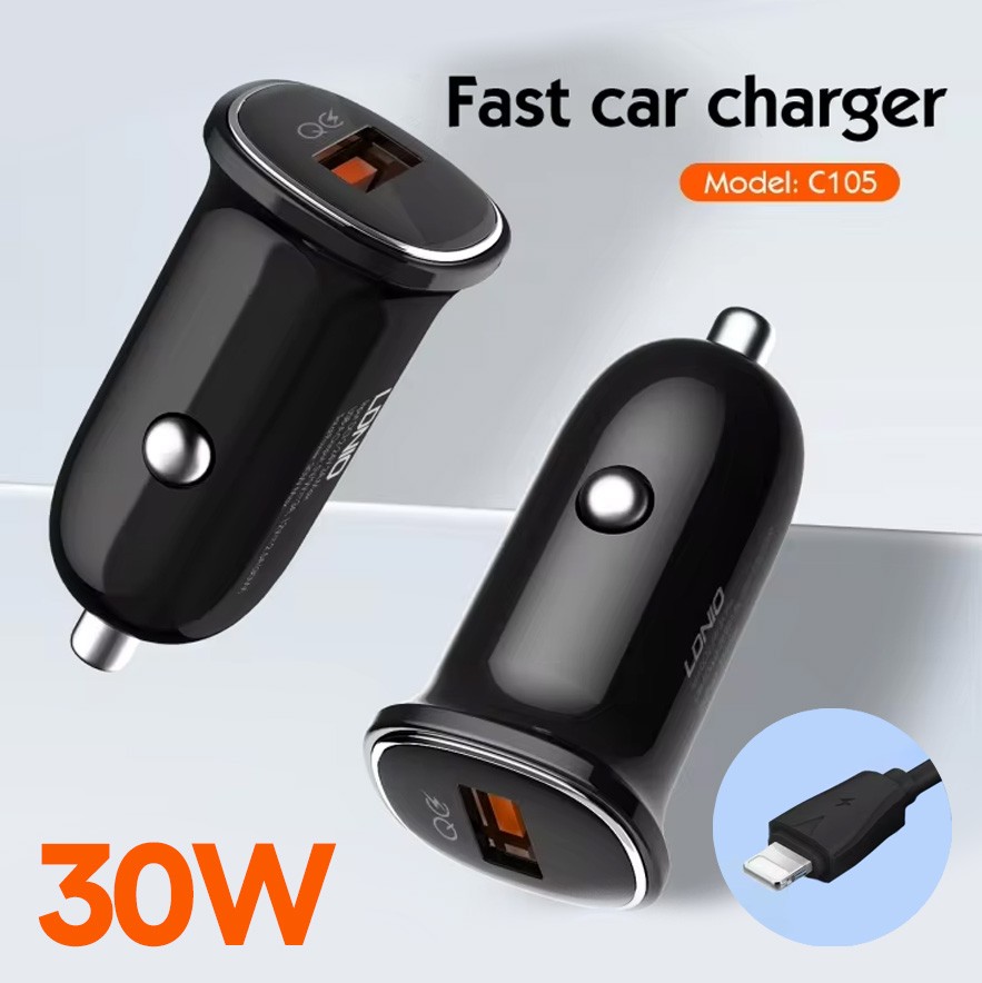 Auto punjac LDNIO C105, QC3.0, 30W USB Lightning crni cena 2000 din slika