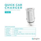 Auto punjac Pluginn PI-20 QC 3.0, 3A, 18W, sa lightning kablom srebrni slika 2