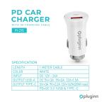 Auto punjac Pluginn PI-21S, PD 20W, QC 3.0 18W, sa lightning kablom beli slika 2