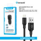Auto punjac Teracell Evolution TC-11 PD 22.5W + USB QC3.0 20W, 45W (total) sa Lightning kablom crni slika 3