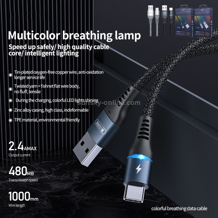 Data kabl REMAX Colorful RC-152a Type C sivi 1m slika 3