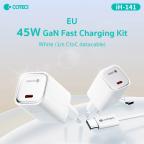 Kucni punjac Coteci iH-141 45W GaN sa PD na Type C kablom beli slika 3