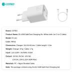 Kucni punjac Coteci iH-141 45W GaN sa PD na Type C kablom beli slika 6