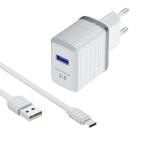 Kucni punjac KONFULON C32Q QC 3.0, 18W, sa Type C kablom beli slika 6