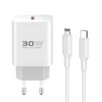 Kucni punjac KONFULON C87c + DL50, 30W, sa PD kablom Type C na iPhone lightning beli slika 6