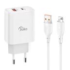 Kucni punjac KONFULON JK87, QC 20W, PD 30W, sa iPhone lightning kablom beli cena 3000 din slika