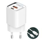 Kucni punjac LDNIO A2317C, 3.6A, QC3.0 18W, PD 30W sa Iphone lightning kablom beli cena 4000 din slika