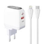 Kucni punjac LDNIO A2522C QC3.0, PD, PPS, LED Display, 30W sa Type C na iPhone lightning kablom beli cena 4000 din slika