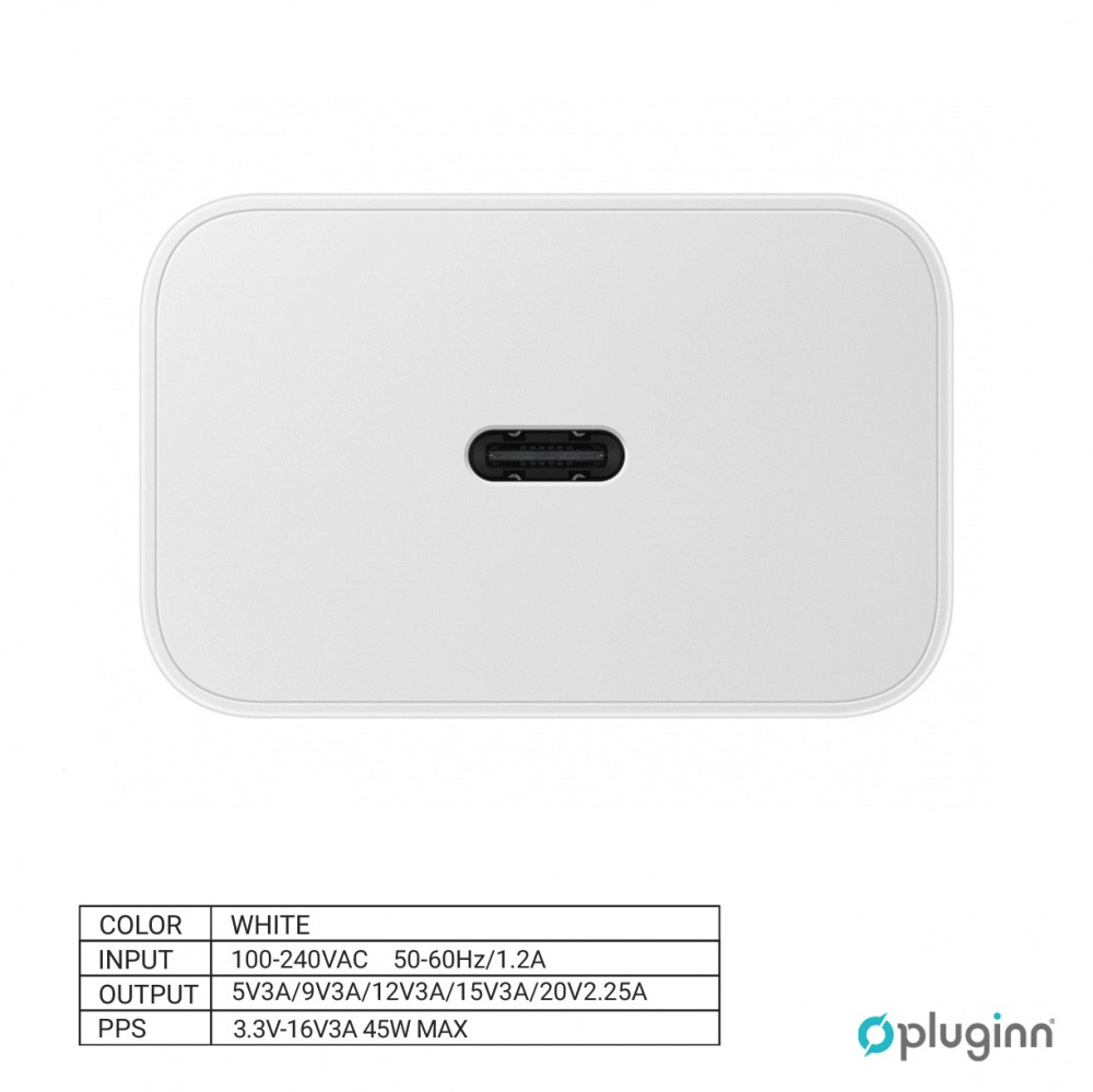 Kucni Punjac Pluginn AJ-45 PD Fast 45W redizajn za Samsung sa PD Type C kablom CE beli cena 4000 din slika
