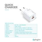 Kucni punjac Pluginn PI-D73, QC3.0 PD3.0, PPS, USB-PD 18W+20W, 38W (total) beli CE slika 2