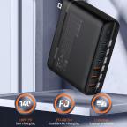 Kucni punjac sa adapterima LDNIO A6140C GaN PPS 3xQC3.0 (30W), 3xPD3.0 (100W), 140W Max, a Type C na Type C kablom crni slika 4