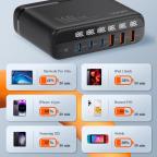 Kucni punjac sa adapterima LDNIO A6140C GaN PPS 3xQC3.0 (30W), 3xPD3.0 (100W), 140W Max, a Type C na Type C kablom crni slika 7