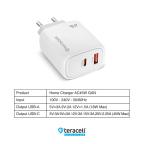 Kucni punjac Teracell Evolution TC-19, GAN, QC, PD Fast charging 45W sa PD iPhone lightning kablom beli CE slika 3