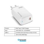 Kucni punjac Teracell Evolution TC-20, GAN, PD Fast charging 65W sa PD type C kablom beli CE slika 3