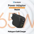 Punjac univerzalni Terabyte TR65W, GaN, PPS, PD 3.0, QC 3.0, 65W sa PD Type c kablom crni CE cena 6000 din slika