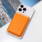 Maska Torbica Leather Magsafe Pocket za iPhone 14 narandzasta cena 2500 din slika